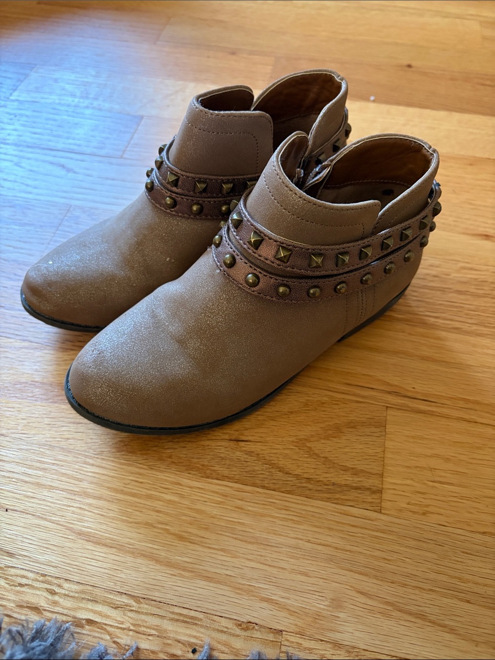 Nina Studded Taupe Ankle Booties for Girls - 13